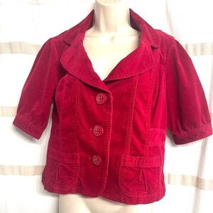 Sonoma Life & Style Women's Wine Red Corduroy Short Puffy Sleeves Jacket Sz M